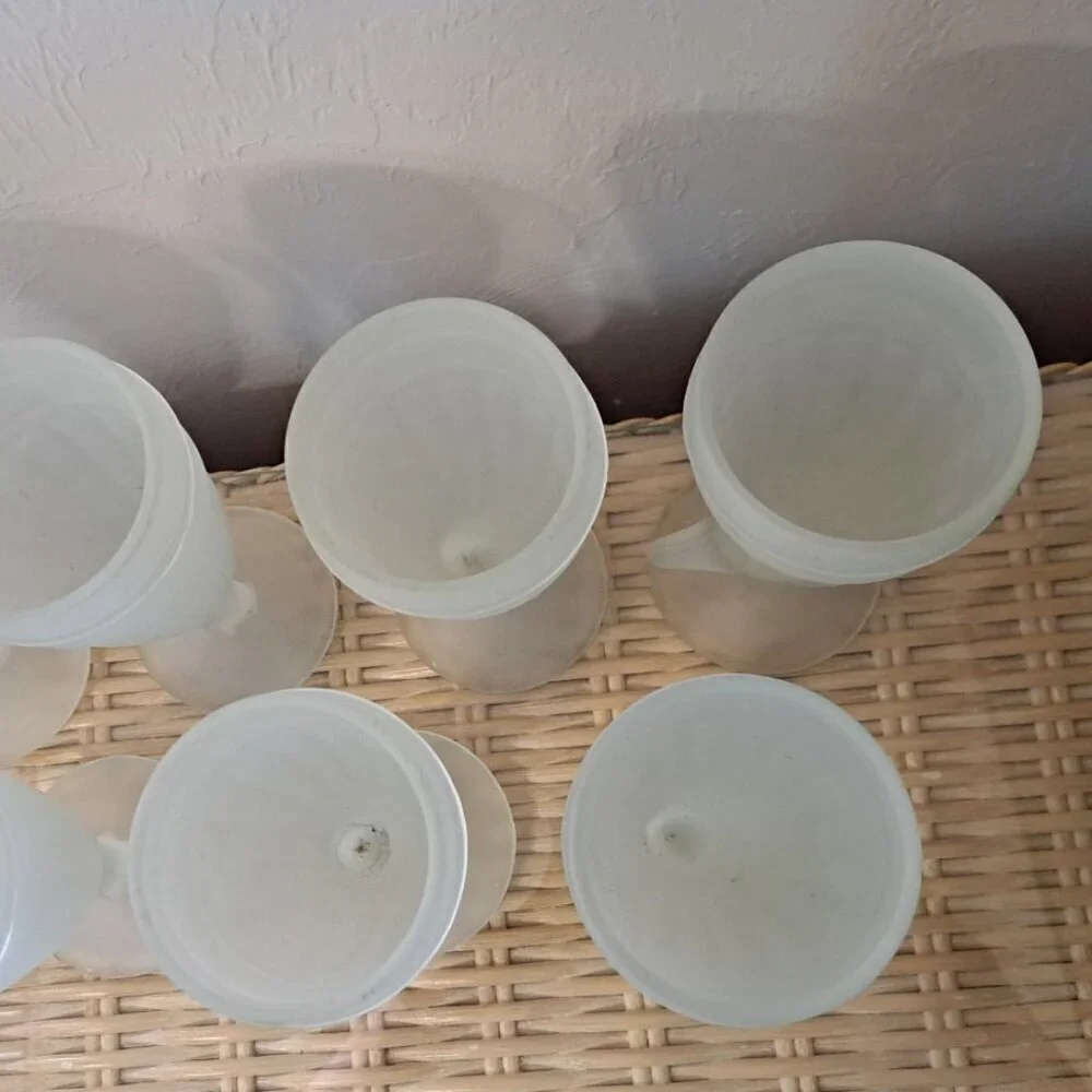 Set of 7 Vintage Indiana Glass Tiara Frosted Powder Horn Pilsner Beer Glasses